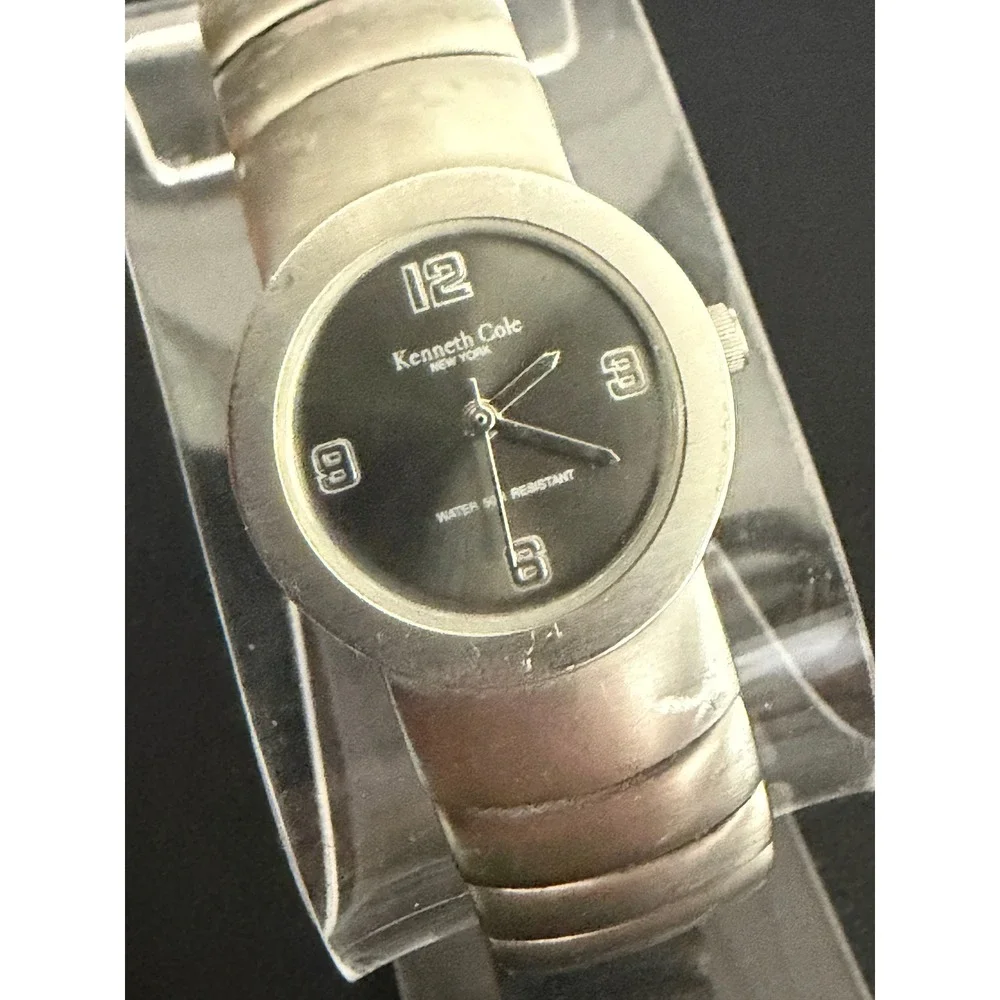 Kenneth Cole Watch Womens Silver Black Cuff Bangle
